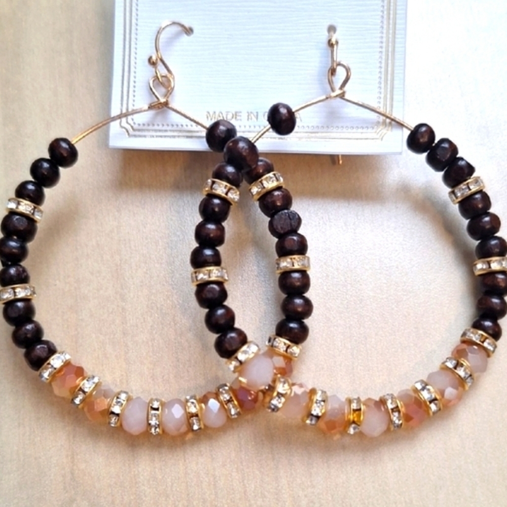 3 For$15 Elegant Brown and Gold Beaded Hoop Earrings